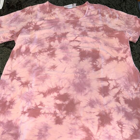 Denim and Company short sleeve pink tie-dye sweatshirt dress - Picture 1 of 4
